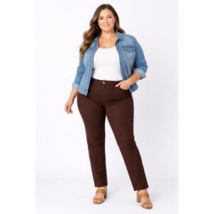 Royalty For Me Womens 20W Brown Stretch Pants SlimTapered Straight Trousers